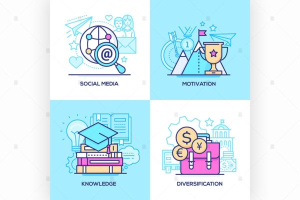 营销&教育主题线条艺术矢量插画素材 Marketing and education – line illustrations