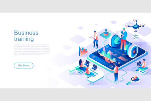 业务培训主题扁平化网站设计等距蚂蚁素材精选概念插画 Business Training Isometric Flat Concept Header