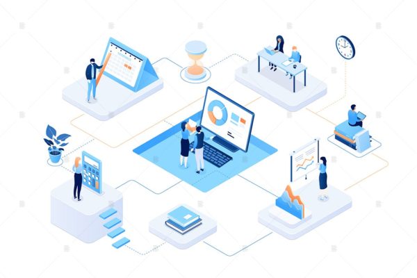 数据分析主题彩色等距矢量蚂蚁素材精选概念插画 Data analysis – colorful isometric illustration