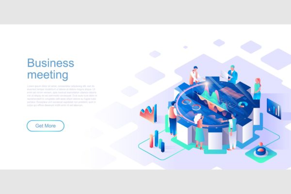 商务会议主题扁平设计风格网站等距第一素材精选概念插画 Business Meeting Isometric Flat Concept Header