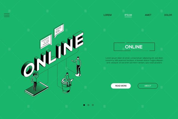 网页Banner图设计在线通讯主题矢量线性插画 Online communication web banner