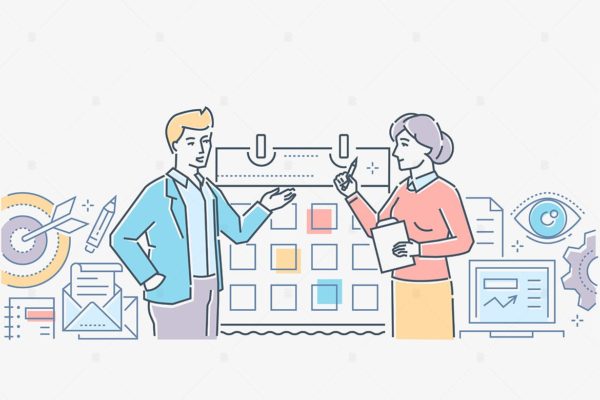 时间管理主题网站设计等距第一素材精选概念插画 Time management – line design style illustration