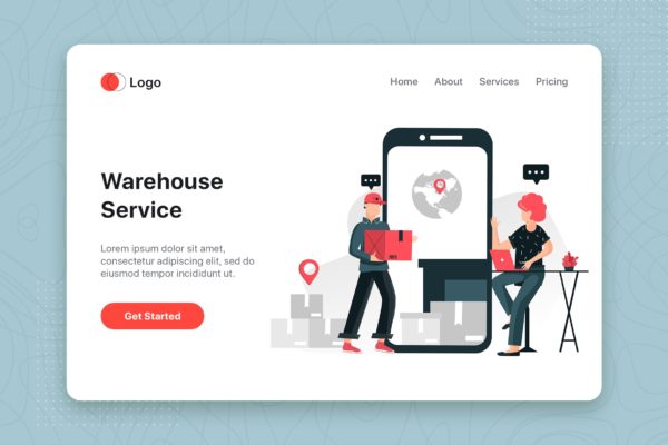 仓库物流主题网站设计扁平设计风格矢量插画素材 Warehouse Logistic flat concept for Landing page