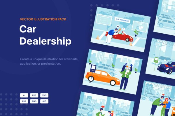 汽车经销商主题矢量插画素材包 Car Dealership Vector Illustration Pack