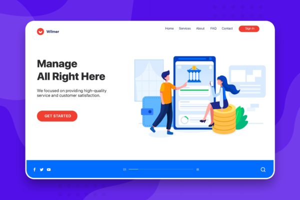 网站Banner&着陆页设计银行账号管理主题蚂蚁素材精选概念插画素材 Manage Bank Account – Banner & Landing Page