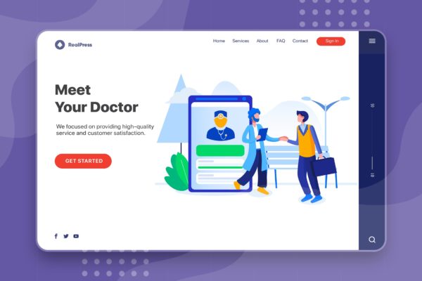 网站Banner&着陆页设计在线医生咨询主题蚂蚁素材精选概念插画素材 Meet Your Doctor – Banner & Landing Page