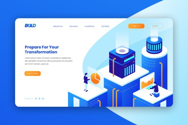 Web着陆页科技信息改革主题等距矢量蚂蚁素材精选概念插画素材 Isometric Landing Page