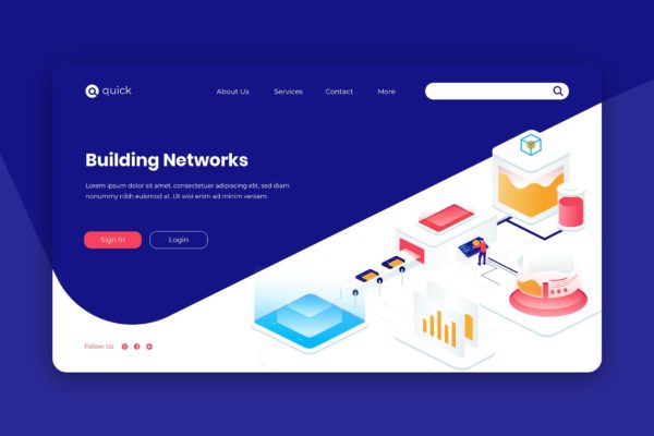 Web着陆页互联网科技主题等距矢量蚂蚁素材精选概念插画素材v1 Isometric Landing Page