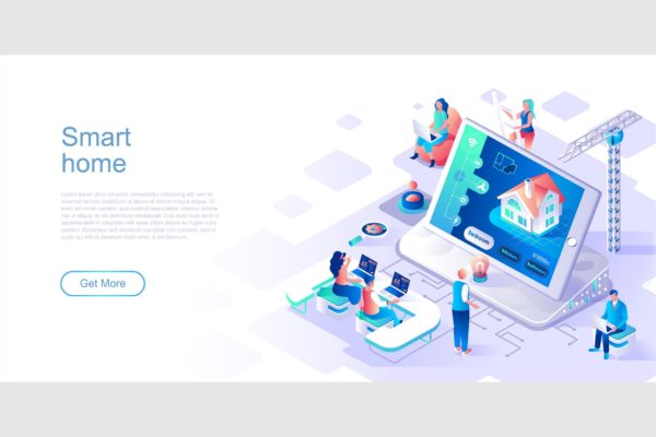 智能家居主题网站等距扁平风蚂蚁素材精选概念插画 Smart Home Isometric Flat Concept Header