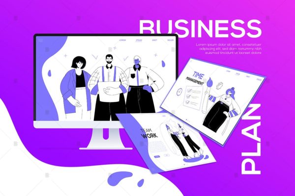 商业计划主题扁平设计风格网站矢量插画 Business plan – flat design style web banner
