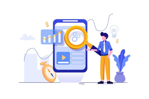 搜索引擎优化主题矢量插画素材 The developer optimizing the search engine