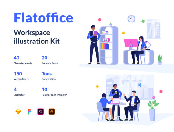 第一素材下午茶：办公室人物元素2D插画套件