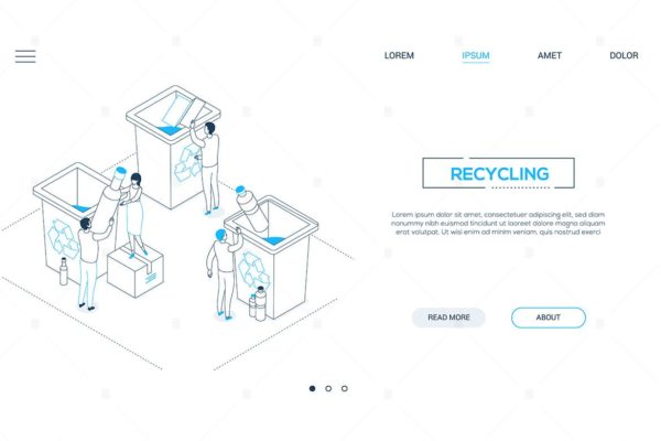 可回收循环利用资源主题线条设计风格等距网站插画 Recycling – line design style isometric web banner