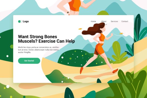 户外慢跑运动员手绘插画网站着陆页设计模板 Sport Activities web template for Landing page