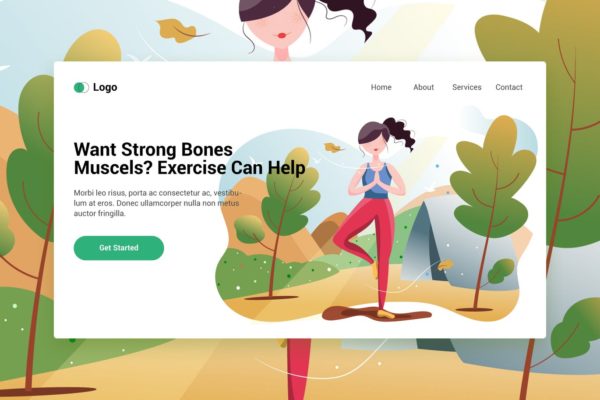 瑜伽训练员手绘插画网站着陆页设计模板v2 Sport Activities web template for Landing page