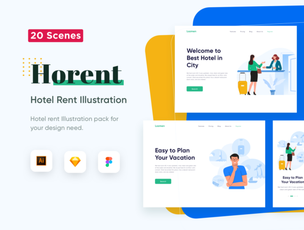 蚂蚁素材下午茶：酒店入住预订主题网站设计矢量场景插画素材