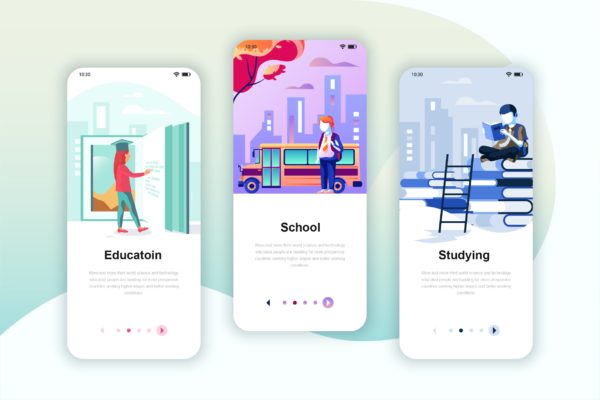 教育培训主题矢量插画APP引导页启动页设计模板 Instagram Stories Onboarding Screens Mobile App