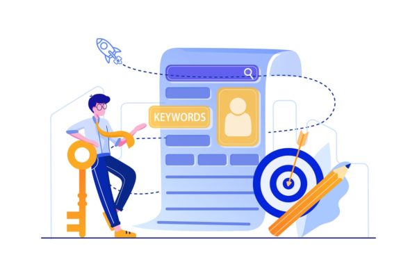 关键词挖掘主题矢量插画 Marketing director finding keywords illustration