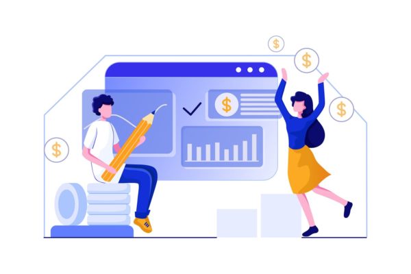 图表绘制数据统计主题矢量插画 The team drawing diagrams vector illustration