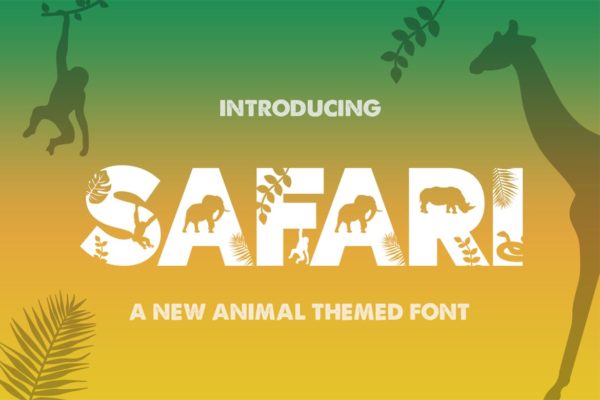 野生动物剪影创意设计英文装饰字体蚂蚁素材精选 Safari Silhouette Font