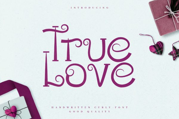 浪漫主义风格英文无衬线装饰字体第一素材精选 True Love – Curly Valentine Font