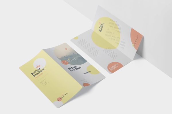 圆角设计风格对折企业传单设计样机蚂蚁素材精选 DL Bi-Fold Brochure Mock-Up Set – Round Corner