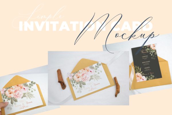 婚礼邀请函设计效果图样机第一素材精选模板v2 Realistic Wedding Invitation Card Mockup V2