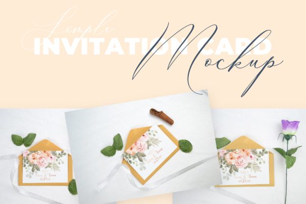 婚礼邀请函设计效果图样机第一素材精选模板v3 Beautiful Realistic Wedding Invitation Mockup V3