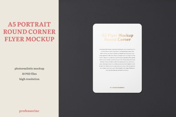 A5尺寸圆角传单纵向效果图样机蚂蚁素材精选 A5 Portrait Flyer Mockup — Round Corners