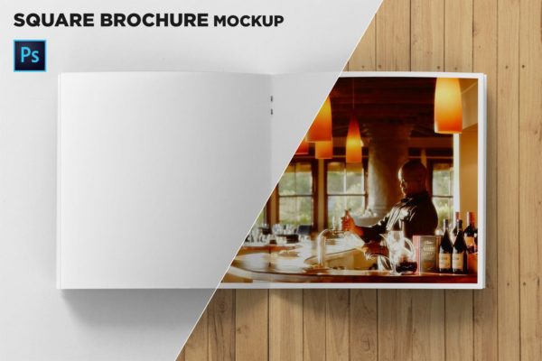 方形画册产品手册内页俯视图样机第一素材精选 Square Brochure Open Pages Mockup Top View
