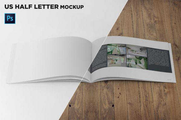 美国信纸规格宣传册内页版式设计前视图样机第一素材精选 US Half Letter Brochure Mockup Front View