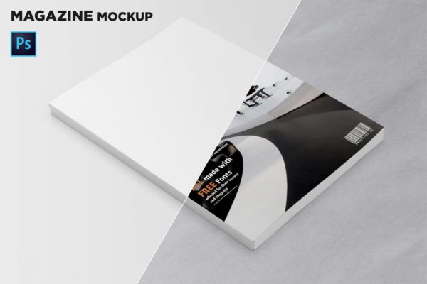 杂志封面设计45度角预览样机蚂蚁素材精选 Magazine Cover Mockup 45 Degree