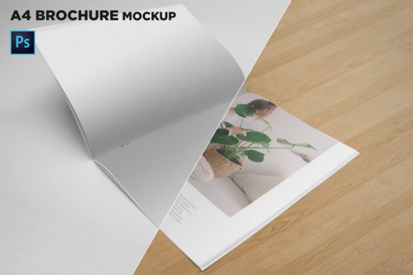 A4宣传小册子/企业画册翻页视图样机第一素材精选 A4 Brochure Mockup Open Pages