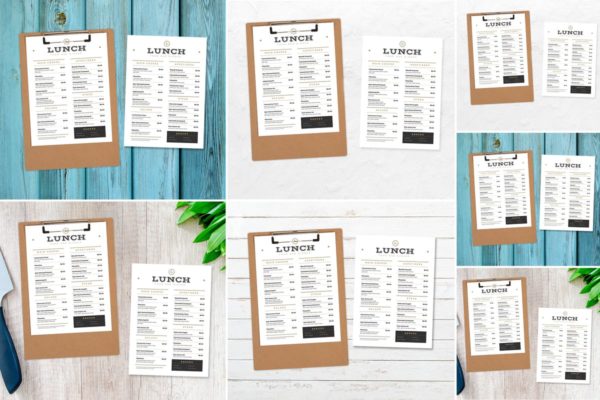 西餐厅菜单版式设计图样机蚂蚁素材精选模板 4 Scenarios Menu Mock Ups