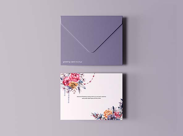 贺卡&信封设计效果图样机第一素材精选模板 Greeting Card with Envelope Mockup