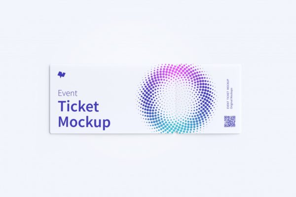门票入场券设计单张平铺顶视图样机第一素材精选模板 Event ticket mockup, top view