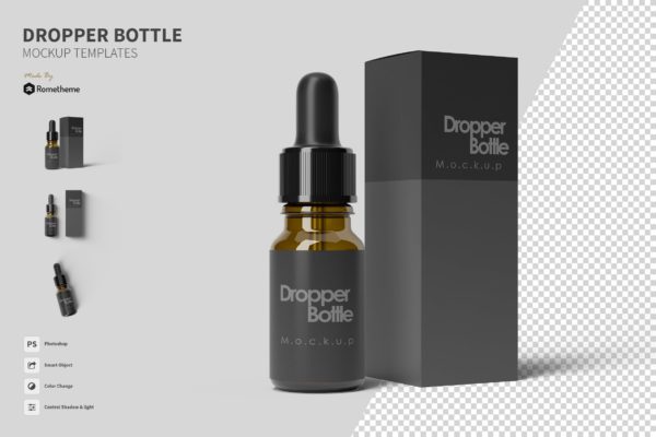 滴管瓶及外包装设计蚂蚁素材精选模板 Dropper Bottle – Mockup FH
