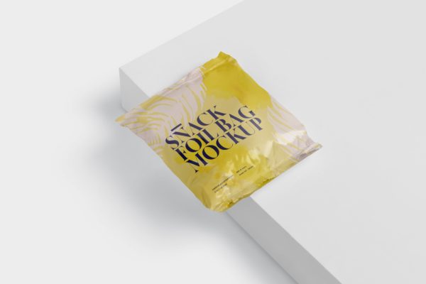 小吃零食铝箔包装袋设计图第一素材精选 Snack Foil Bag Mockup – Square Size – Small