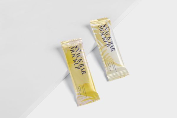 零食糖果包装袋设计效果图蚂蚁素材精选 Snack Bar Mockup – Slim Rectangular