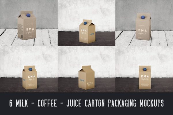 6个牛奶/咖啡/果汁纸盒包装第一素材精选v1 6 Milk Coffee Juice Carton Packaging Mockups1