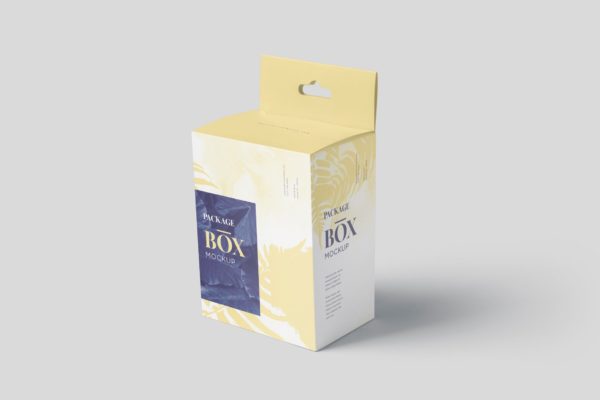 挂耳式扁平矩形包装盒第一素材精选模板 Package Box Mockup Set – Slim Square with Hanger