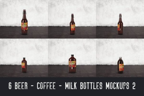 6个啤酒/咖啡/牛奶瓶外观设计蚂蚁素材精选v2 6 Beer Coffee Milk Bottles Mockups 2