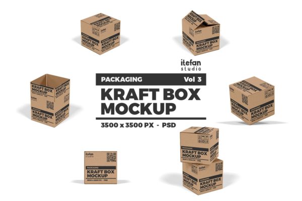 牛皮纸包装盒第一素材精选模板v3 Kraft Box Mockup – Packaging Vol 3