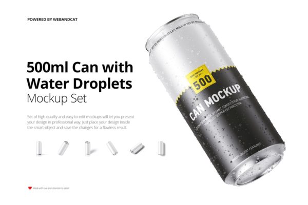 水滴效果图500毫升易拉罐外观设计效果图蚂蚁素材精选 500ml Can Mockup with Water Droplets