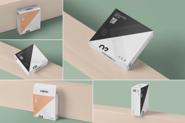 扁平方形产品包装盒设计图第一素材精选 Square Shaped Slim Box Mockups