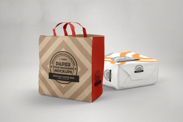 中型纸袋包装设计效果图第一素材精选 Medium Paper Bags Packaging Mockup