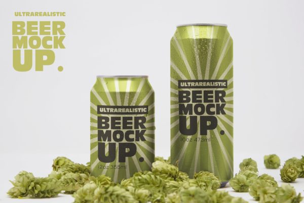 大小Size啤酒易拉罐外观设计图第一素材精选模板 Front Beer Can Duo Mockup