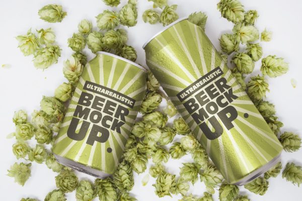 两种尺寸啤酒罐易拉罐外观设计图第一素材精选 Beer Can Duo Mockup