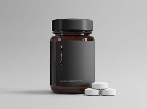 塑料药瓶外观设计展示第一素材精选模板 Medicine Bottle with Pills Mockup