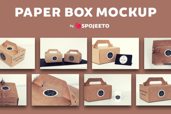 蛋糕外带盒包装&品牌Logo设计效果图蚂蚁素材精选模板 Photorealistic Paper Box & Logo Mock-Up